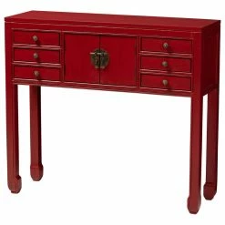 Best Pirce 🎁 Baxton Studio Melodie Red Wood Bronze Accents 6-Drawer Console Table 🥰