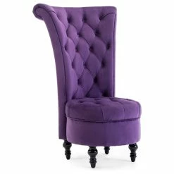 Hot Sale 👍 Belleze Royal High Back Velvet Tufted Ottoman Chair, Purple 🥰