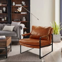 Best deal 🔥 Art Leon Mid Century Modern Faux Leather Accent Armchair, Cognac ⭐ -Living Room Furniture Shop 02b13e5302172cac 8749 w800 h800 b0 p0