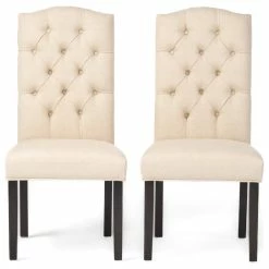 Best Pirce 🤩 GDFStudio GDF Studio Clark Indoor Tufted Fabric Dining Chairs, Set Of 2, Natural Linen 🎉
