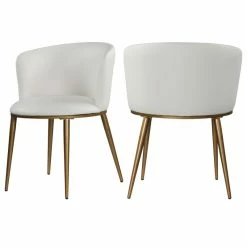 Best Pirce 🥰 MOD The Almar Dining Chair, White And Brushed Gold, Faux Leather And Iron, Set Of 2 🥰