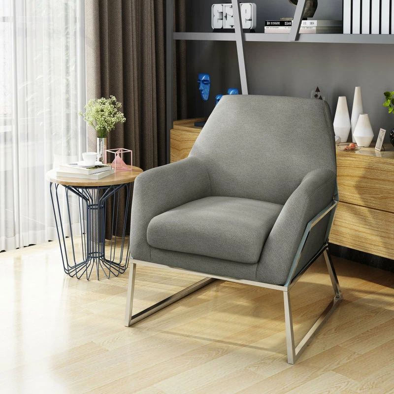 Buy ⌛ GDFStudio GDF Studio Zach Modern Fabric Armchair With Stainless Steel Frame, Gray ✔️ 2 Buy ⌛ GDFStudio GDF Studio Zach Modern Fabric Armchair With Stainless Steel Frame, Gray ✔️ - Image 2