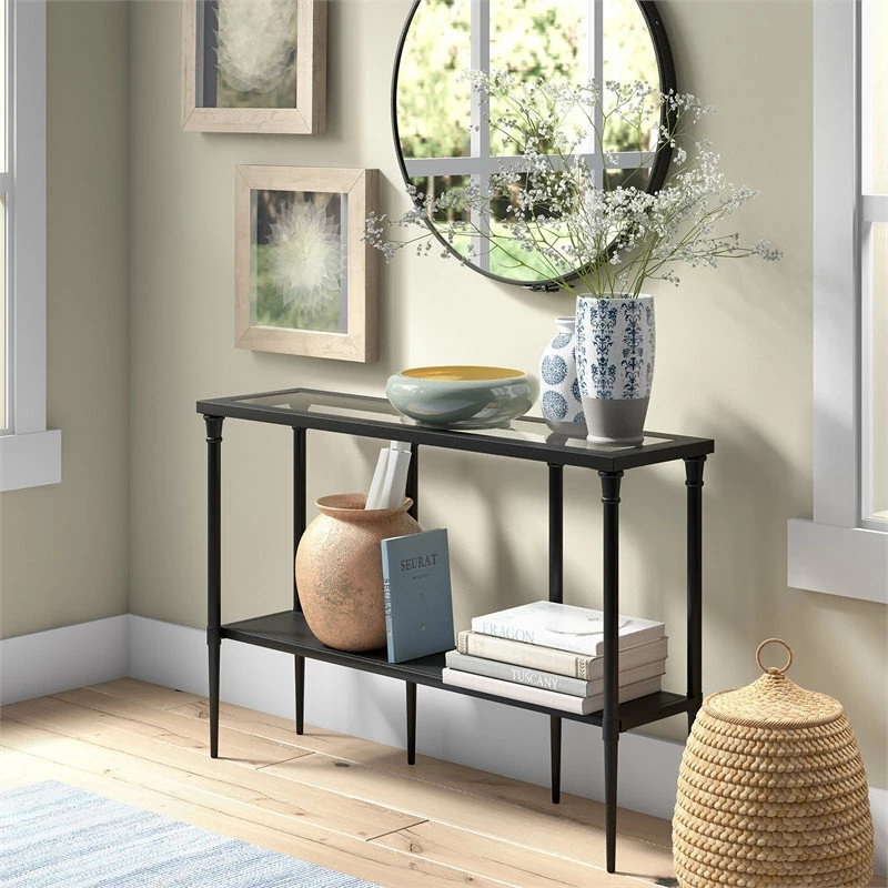 Cheap ๐ Henn&Hart 45" Blackened Bronze Metal/Glass Console Table ๐ 2 Cheap ๐ Henn&Hart 45" Blackened Bronze Metal/Glass Console Table ๐ - Image 2