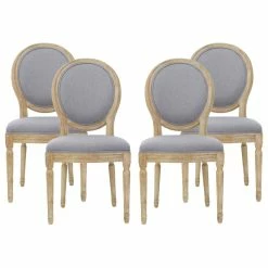 Outlet 👍 GDFStudio Jerome French Country Dining Chairs, Set Of 4, Light Gray/Natural, Fabric, Rubberwood 🎁