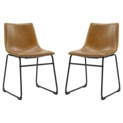 Cheapest 🥰 Walker Edison 18" Faux Leather Dining Chair 2 Pack, Whiskey Brown 😉