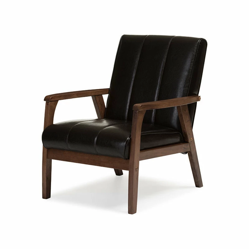 Wholesale ✔️ Baxton Studio Nikko Faux Leather Wooden Lounge Chair, Dark Brown 🔥 2 Wholesale ✔️ Baxton Studio Nikko Faux Leather Wooden Lounge Chair, Dark Brown 🔥 - Image 2