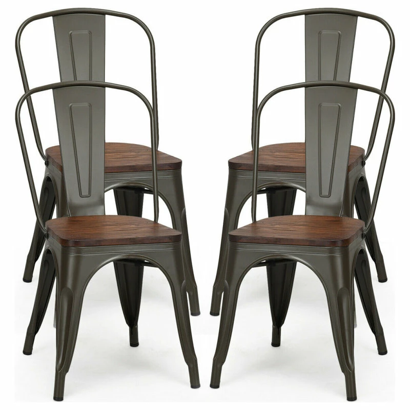 Best Sale 🌟 Costway Set Of 4 Style Metal Dining Side Chair Wood Seat Stackable Bistro Cafe 💯 3 Best Sale 🌟 Costway Set Of 4 Style Metal Dining Side Chair Wood Seat Stackable Bistro Cafe 💯 - Image 3