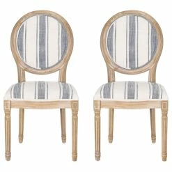 Best Pirce ๐ GDFStudio Lariya French Country Fabric Dining Chairs (Set Of 2), Dark Blue Line + Natural โ๏ธ