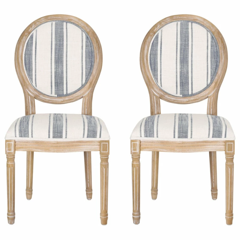 Best Pirce 👍 GDFStudio Lariya French Country Fabric Dining Chairs (Set Of 2), Dark Blue Line + Natural ✔️ 1 Best Pirce 👍 GDFStudio Lariya French Country Fabric Dining Chairs (Set Of 2), Dark Blue Line + Natural ✔️