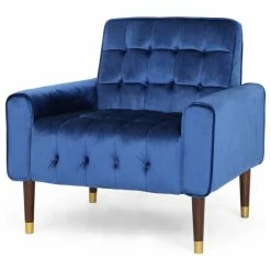 Cheap 👏 GDFStudio GDF Studio Betsy Modern Button-Tufted Waffle Stitching Velvet Armchair, Navy Blu ⌛