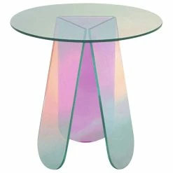 Best reviews of ๐งจ Homary Acrylic End Table Clear Round Side Table Iridescent Accent Table ๐
