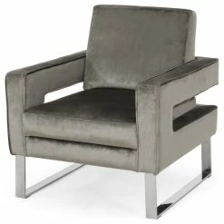 Cheapest 🎉 GDFStudio Kerman Modern Glam Velvet Club Chair, Gray/Silver ⭐