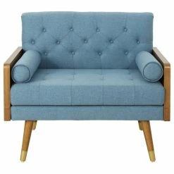 Brand new ⭐ GDFStudio GDF Studio Greta Mid Century Modern Fabric Club Chair, Blue/Dark Walnut 🔥 -Living Room Furniture Shop 222171ff01e1292d 8237 w800 h800 b1 p0