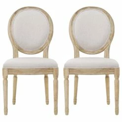 Discount ⌛ GDFStudio GDF Studio Phinnaeus French Country Fabric Dining Chairs (Set Of 2), Griege/Natural 🛒
