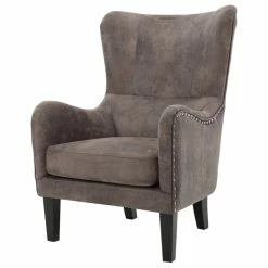 Promo ⭐ GDFStudio Lorenzo Contemporary Wingback Club Chair With Nailhead Trim, Gray Brown 🎁