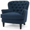 Promo 💯 GDFStudio GDF Studio Alfred Royal Vintage Design Upholstered Arm Chair, Dark Blue 😍