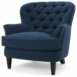 Promo 💯 GDFStudio GDF Studio Alfred Royal Vintage Design Upholstered Arm Chair, Dark Blue 😍