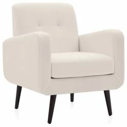 New 🎁 Belleze Hasting Arm Accent Chair Comfy Fabric Upholstered Tufted Single Sofa, Off-White 🎁