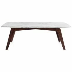 Promo 🛒 The Bianco Collection Faura 18"x43.5" Rectangular Italian Carrara White Marble Table With Walnut Legs 👍