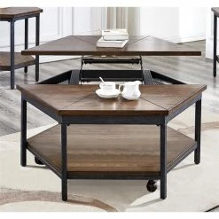 Promo 🔥 Steve Silver Ultimo Chocolate Wood Hexagon Lift-Top Cocktail Table 😍