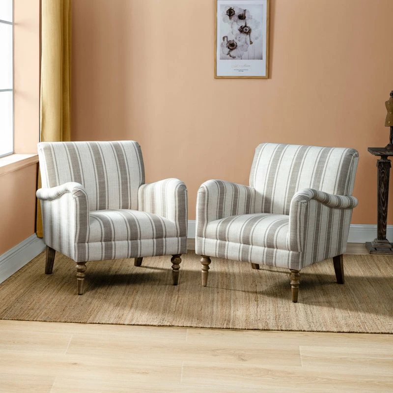 Coupon ๐งจ Karat Home Stripe Armchair Set Of 2, Tan ๐ 2 Coupon ๐งจ Karat Home Stripe Armchair Set Of 2, Tan ๐ - Image 2