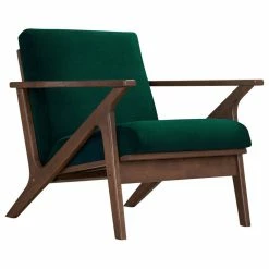 New 👏 Omax Decor Zola Lounge Chair, Green Velvet/Walnut ❤️