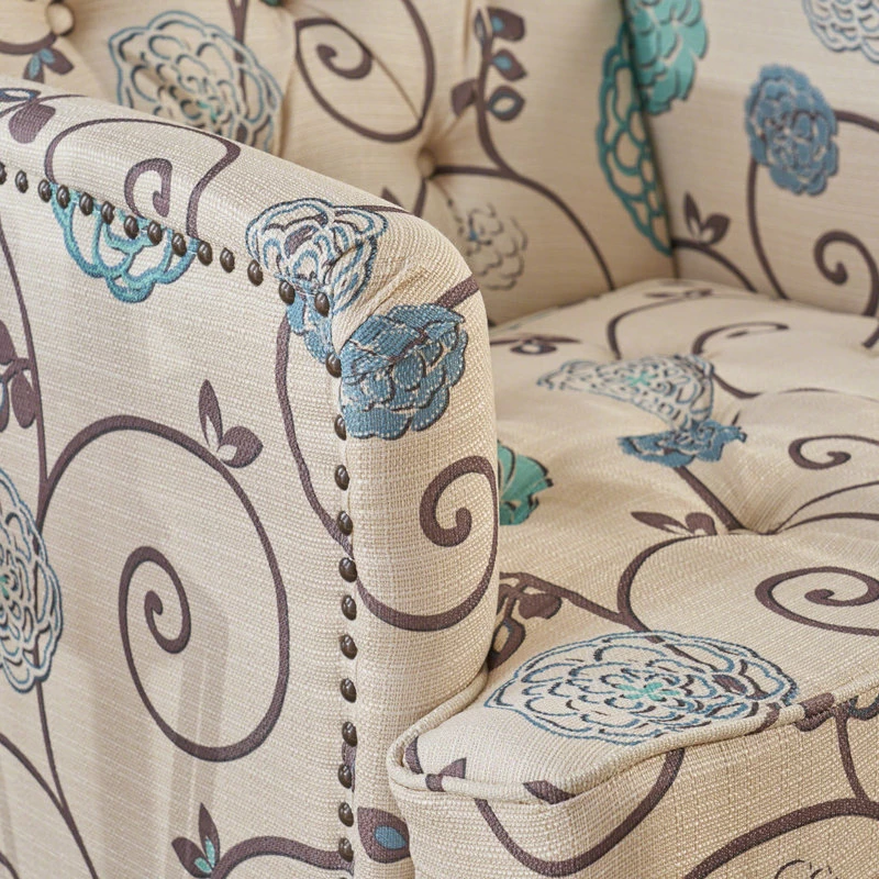 Hot Sale 😍 GDFStudio GDF Studio Madene Tufted Back Fabric/Microfiber Club Chair, Blue White ⭐ 4 Hot Sale 😍 GDFStudio GDF Studio Madene Tufted Back Fabric/Microfiber Club Chair, Blue White ⭐ - Image 4