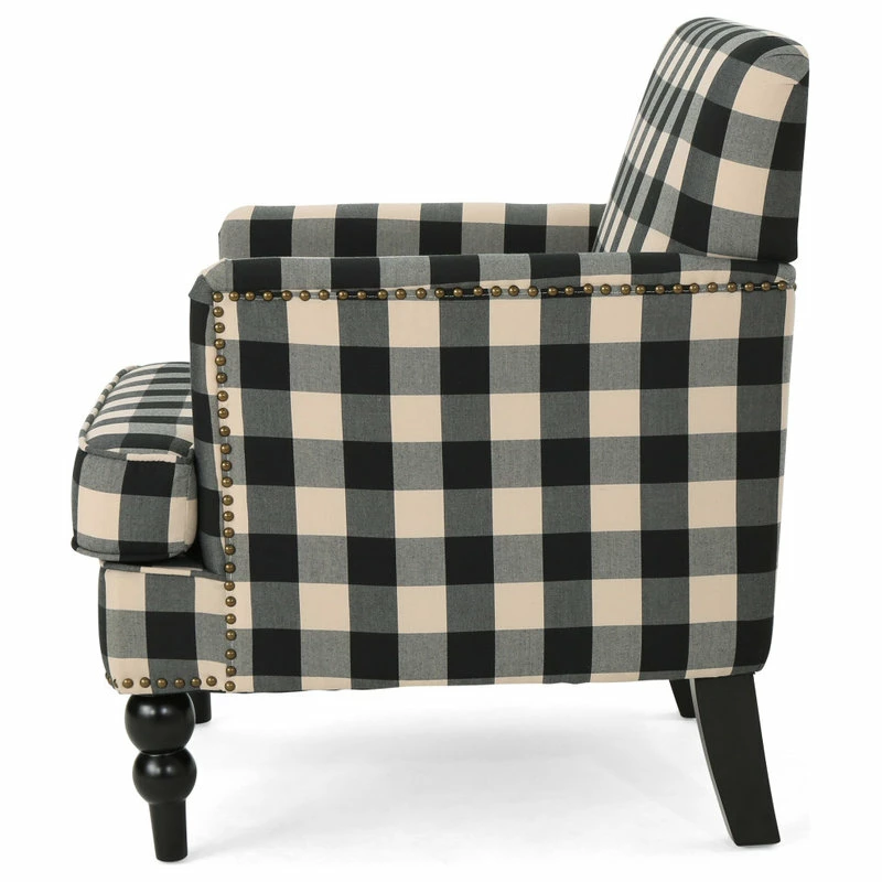 Budget π₯ GDFStudio GDF Studio Eve Tufted Fabric Club Chair, Black Checkerboard/Dark Brown β€οΈ 5 Budget π₯ GDFStudio GDF Studio Eve Tufted Fabric Club Chair, Black Checkerboard/Dark Brown β€οΈ - Image 5