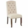 Hot Sale 🎁 Office Star Products Jessica Tufted Dining Chair, Linen Fabric With Bronze Nailheads And Coffee Legs ✨