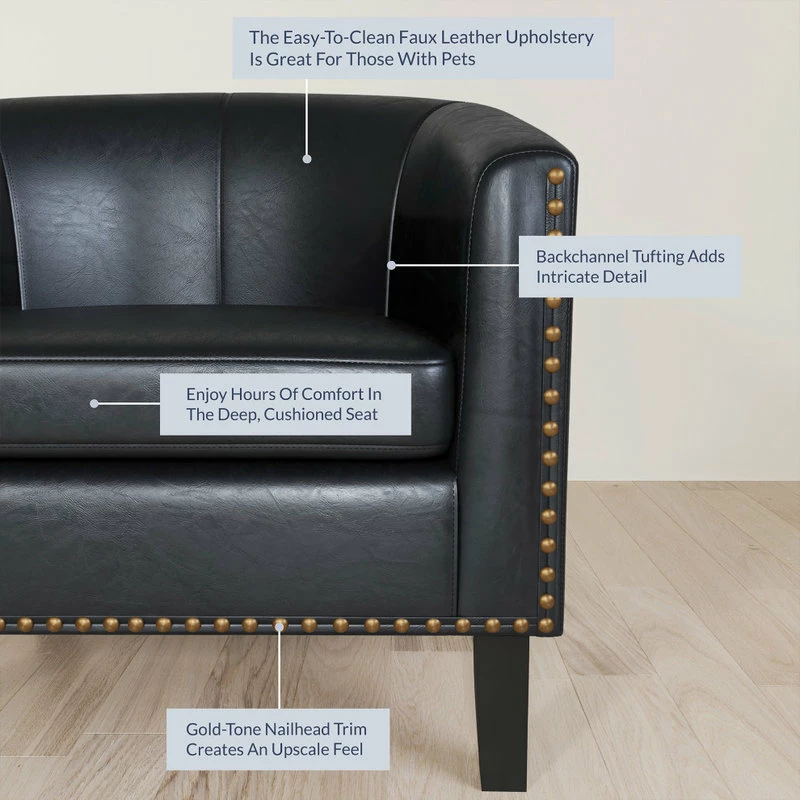 Hot Sale ⭐ Belleze Tub Barrel Accent Chair Faux Leather, Black 🔥 4 Hot Sale ⭐ Belleze Tub Barrel Accent Chair Faux Leather, Black 🔥 - Image 4