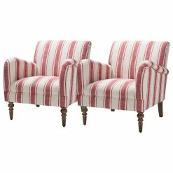 Hot Sale 🛒 Karat Home Stripe Armchair Set Of 2, Red 🎉