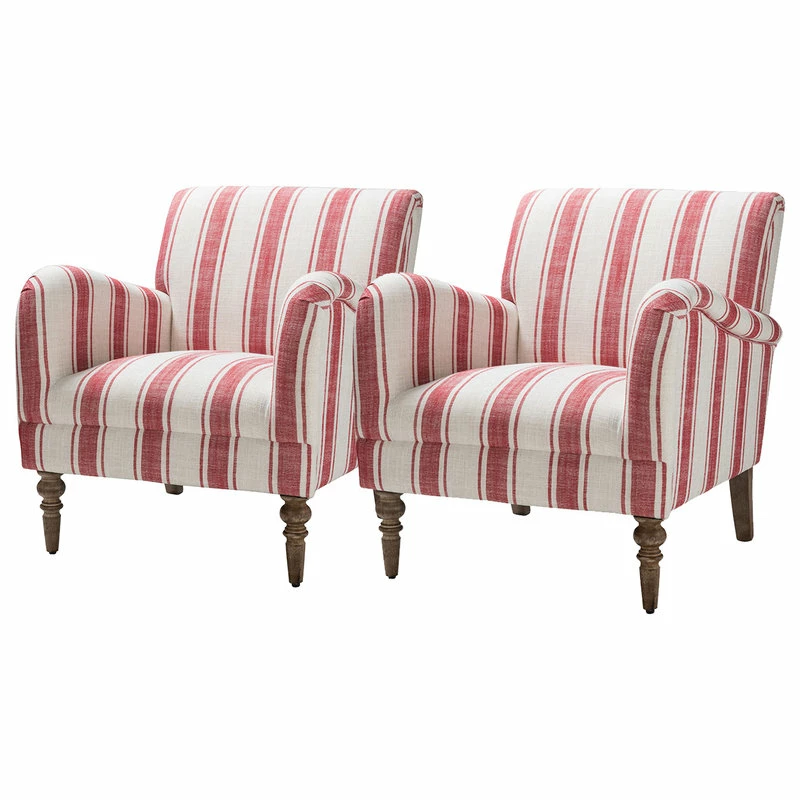 Hot Sale 🛒 Karat Home Stripe Armchair Set Of 2, Red 🎉 1 Hot Sale 🛒 Karat Home Stripe Armchair Set Of 2, Red 🎉