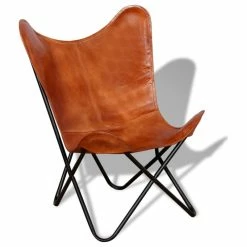 Deals ๐ Vida XL LLC Vidaxl Butterfly Chair Brown Real Leather โญ