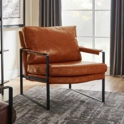 Best deal 🔥 Art Leon Mid Century Modern Faux Leather Accent Armchair, Cognac ⭐ -Living Room Furniture Shop 3bc1242c01582d3d 8749 w800 h800 b0 p0