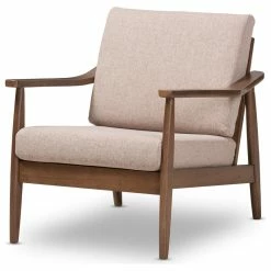 Wholesale 🔔 Baxton Studio Venza Mid-Century Modern Walnut Wood Light Brown Fabric Upholstered Lounge Chair 🎁