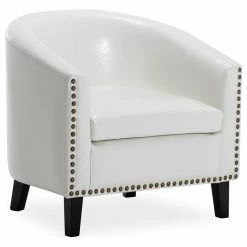 Discount ❤️ Belleze Tub Barrel Accent Chair Faux Leather, White 👍