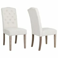 Budget ⌛ BTexpert French High Back Tufted Upholstered Dining Chair, Set Of 2 Ivory Beige 👏