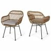 Outlet 🤩 GDFStudio Rodney Indoor Woven Faux Rattan Chairs With Cushions, Set Of 2, Light Brown, Bei 🛒