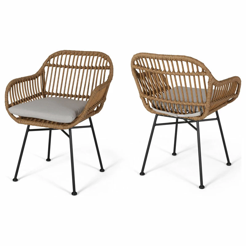Outlet 🤩 GDFStudio Rodney Indoor Woven Faux Rattan Chairs With Cushions, Set Of 2, Light Brown, Bei 🛒 1 Outlet 🤩 GDFStudio Rodney Indoor Woven Faux Rattan Chairs With Cushions, Set Of 2, Light Brown, Bei 🛒