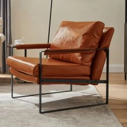 Best deal 🔥 Art Leon Mid Century Modern Faux Leather Accent Armchair, Cognac ⭐ -Living Room Furniture Shop 4bb1284c01582d44 8749 w800 h800 b0 p0