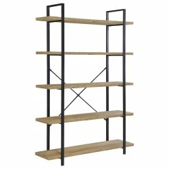 Flash Sale ✔️ BELLEZE Industrial Bookcase Open Etagere Book Shelf Metal/Wood, Rustic Oak, 5 Shelves 🌟