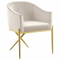 Hot Sale 👏 Meridian Furniture Xavier Velvet Dining Chair, Cream, Gold Legs 👏