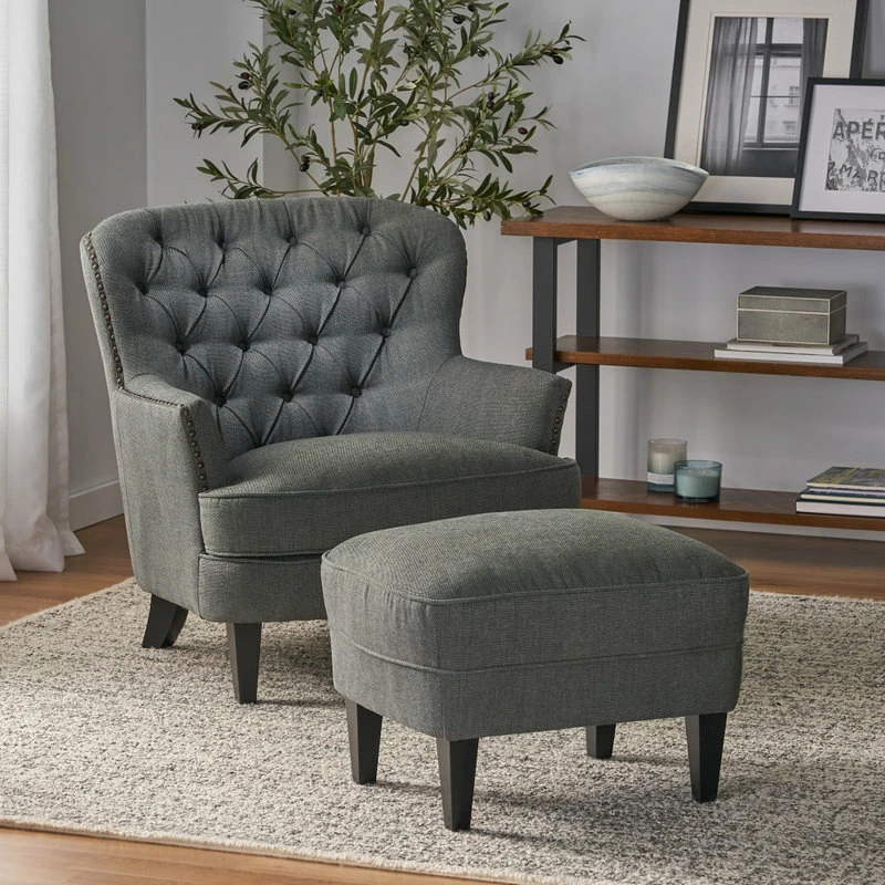 Promo 🤩 GDFStudio GDF Studio Teton Gray Fabric Club Chair And Ottoman 🥰 2 Promo 🤩 GDFStudio GDF Studio Teton Gray Fabric Club Chair And Ottoman 🥰 - Image 2