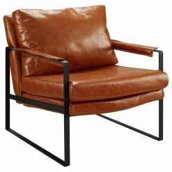 Best deal 🔥 Art Leon Mid Century Modern Faux Leather Accent Armchair, Cognac ⭐
