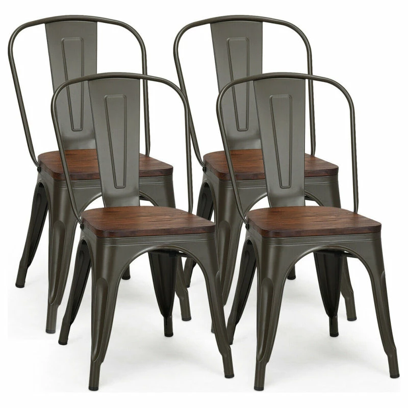 Best Sale 🌟 Costway Set Of 4 Style Metal Dining Side Chair Wood Seat Stackable Bistro Cafe 💯 1 Best Sale 🌟 Costway Set Of 4 Style Metal Dining Side Chair Wood Seat Stackable Bistro Cafe 💯