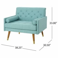 Hot Sale ✨ GDFStudio Nour Fabric Mid-Century Modern Club Chair, Blue/Dark Walnut 🛒 -Living Room Furniture Shop 529192a401e12a07 6568 w800 h800 b1 p0