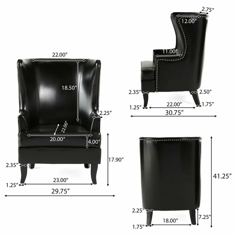 Best Sale 🎉 GDFStudio GDF Studio Jameson Tall Wingback Leather Club Chair, Black 😉 3 Best Sale 🎉 GDFStudio GDF Studio Jameson Tall Wingback Leather Club Chair, Black 😉 - Image 3
