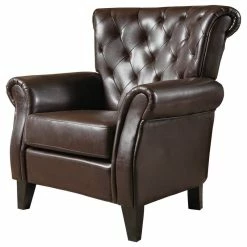 Deals โญ GDFStudio Solvang Contemporary Oversized Tufted Leather Club Chair, Hazelnut Brown ๐
