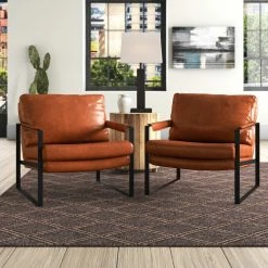Best deal 🔥 Art Leon Mid Century Modern Faux Leather Accent Armchair, Cognac ⭐ -Living Room Furniture Shop 5521da1202172d1a 8749 w800 h800 b0 p0