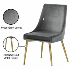 Discount 😉 Meridian Furniture Karina Velvet Dining Chairs, Set Of 2, Gray, Gold Base 👍 -Living Room Furniture Shop 5841fe77027414a2 3377 w800 h800 b1 p0